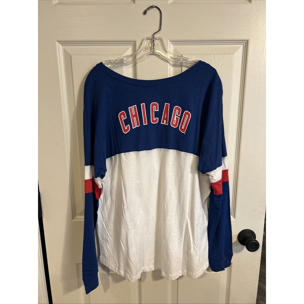 Chicago Cubs Shirt Blue White  lace up Long Sleeve New Era Size Large Womens - Picture 7 of 13